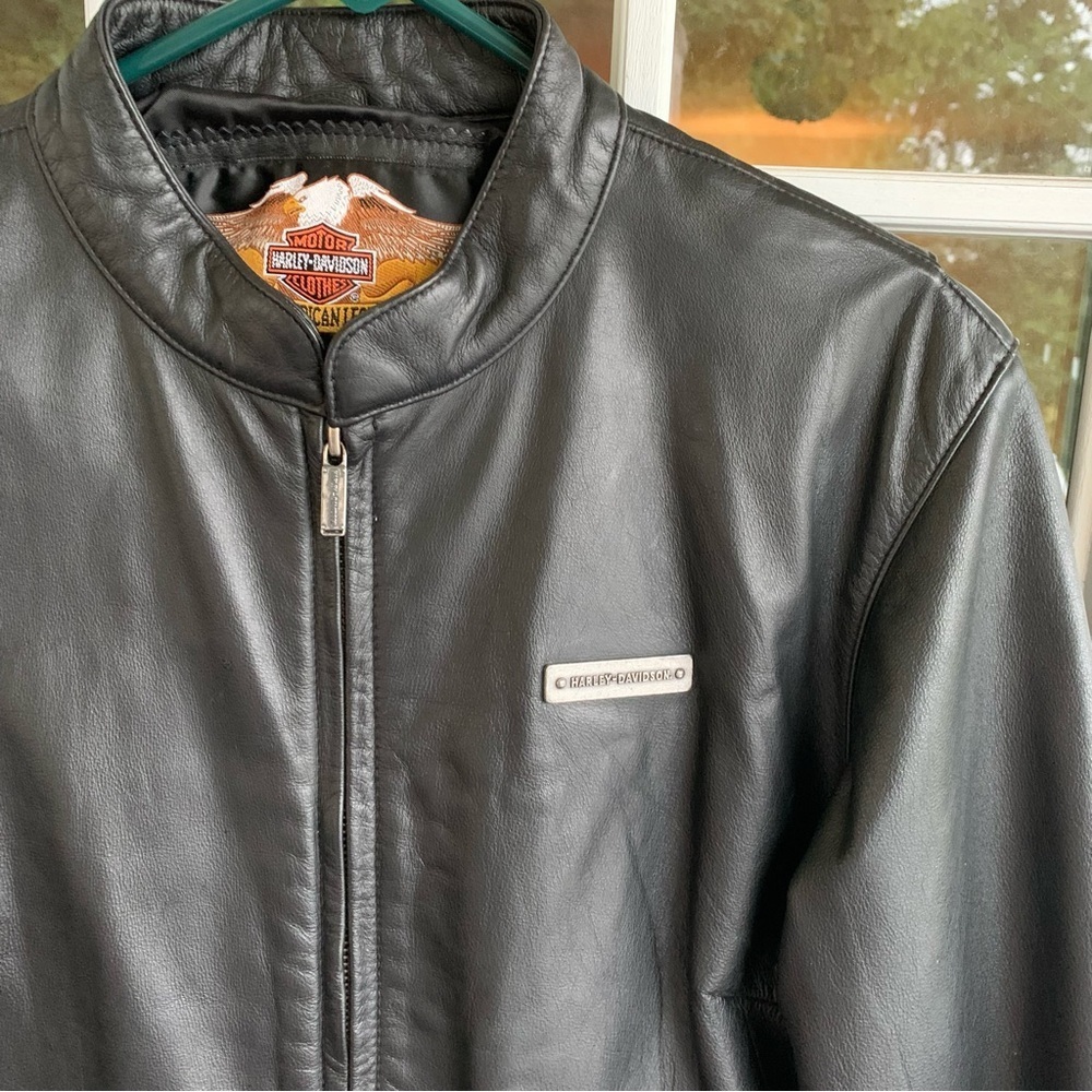 Harley Davidson Black Leather Jacket Moto Women’s Size L Motorcycle Coat Lace Up - Picture 4 of 10